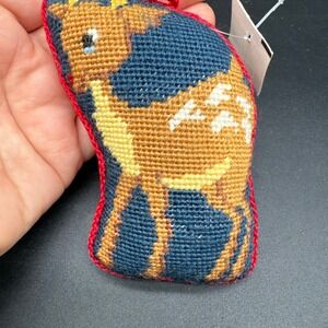 Vintage‎ Needlepoint Rudolf Christmas Ornament Stuffed Wool Red Nose Reindeer